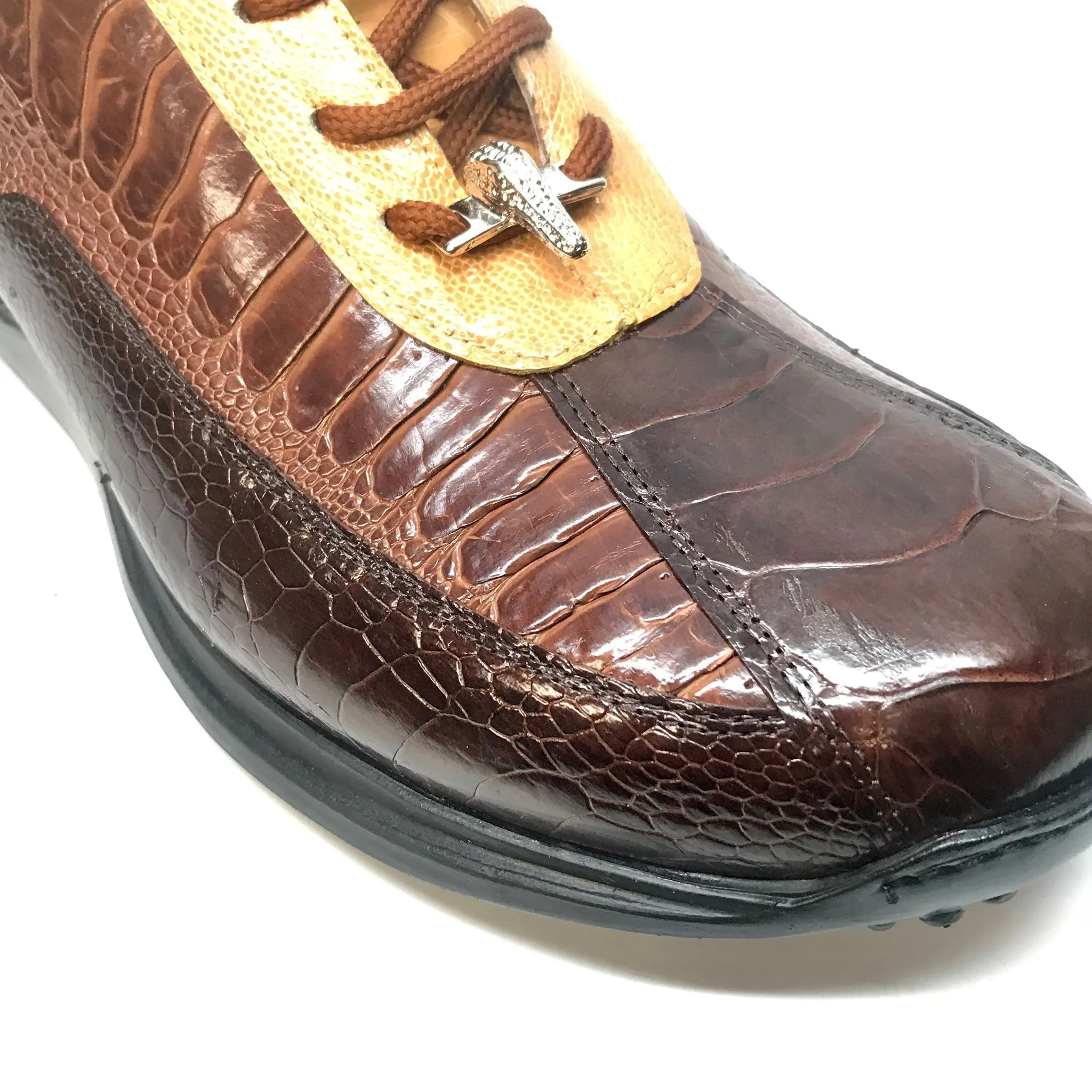 Mauri 8727 Brown Caramel Three-tone Ostrich Leg Sneakers