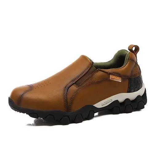 Men Genuine Leather Wear Resistant Outsole Elastic Band Slip On Sneakers