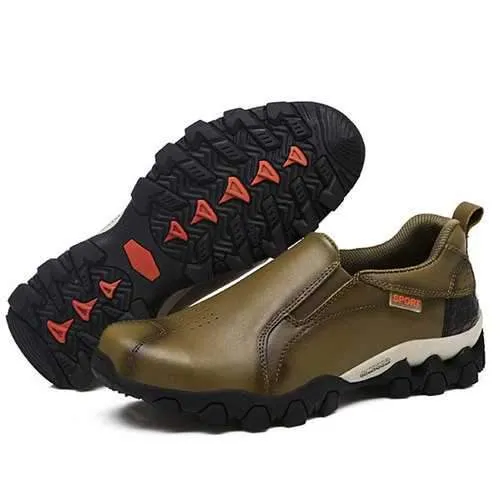 Men Genuine Leather Wear Resistant Outsole Elastic Band Slip On Sneakers