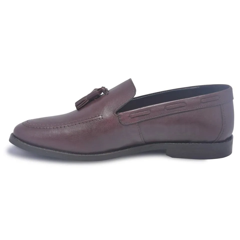 Men Wine Red Slip-On Loafer Shoes with Tassels