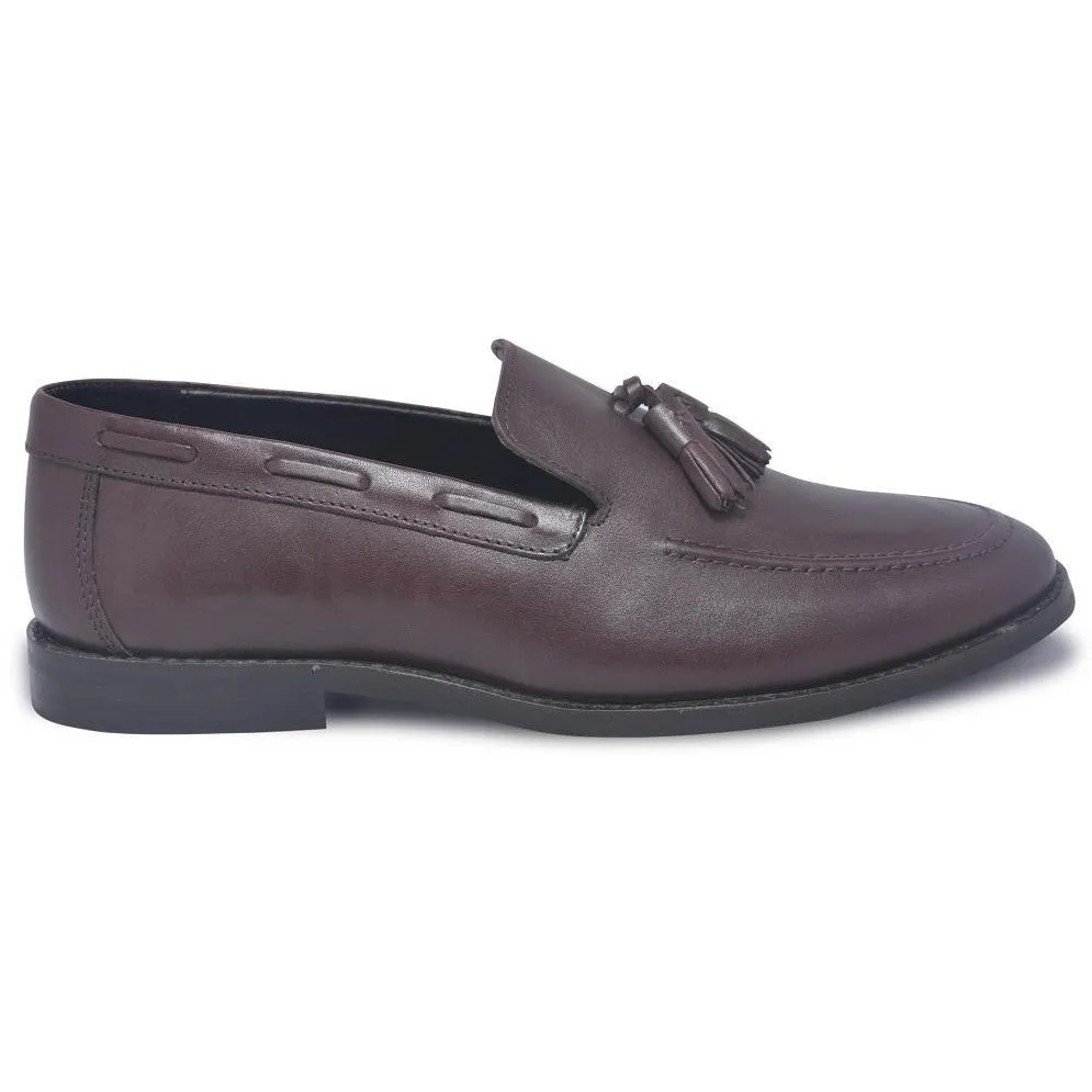 Men Wine Red Slip-On Loafer Shoes with Tassels