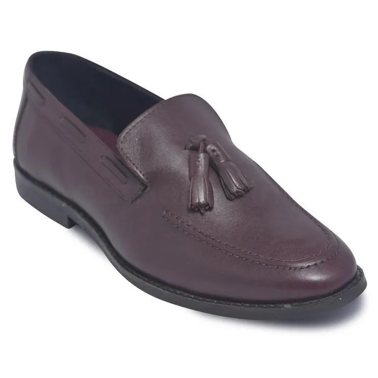 Men Wine Red Slip-On Loafer Shoes with Tassels