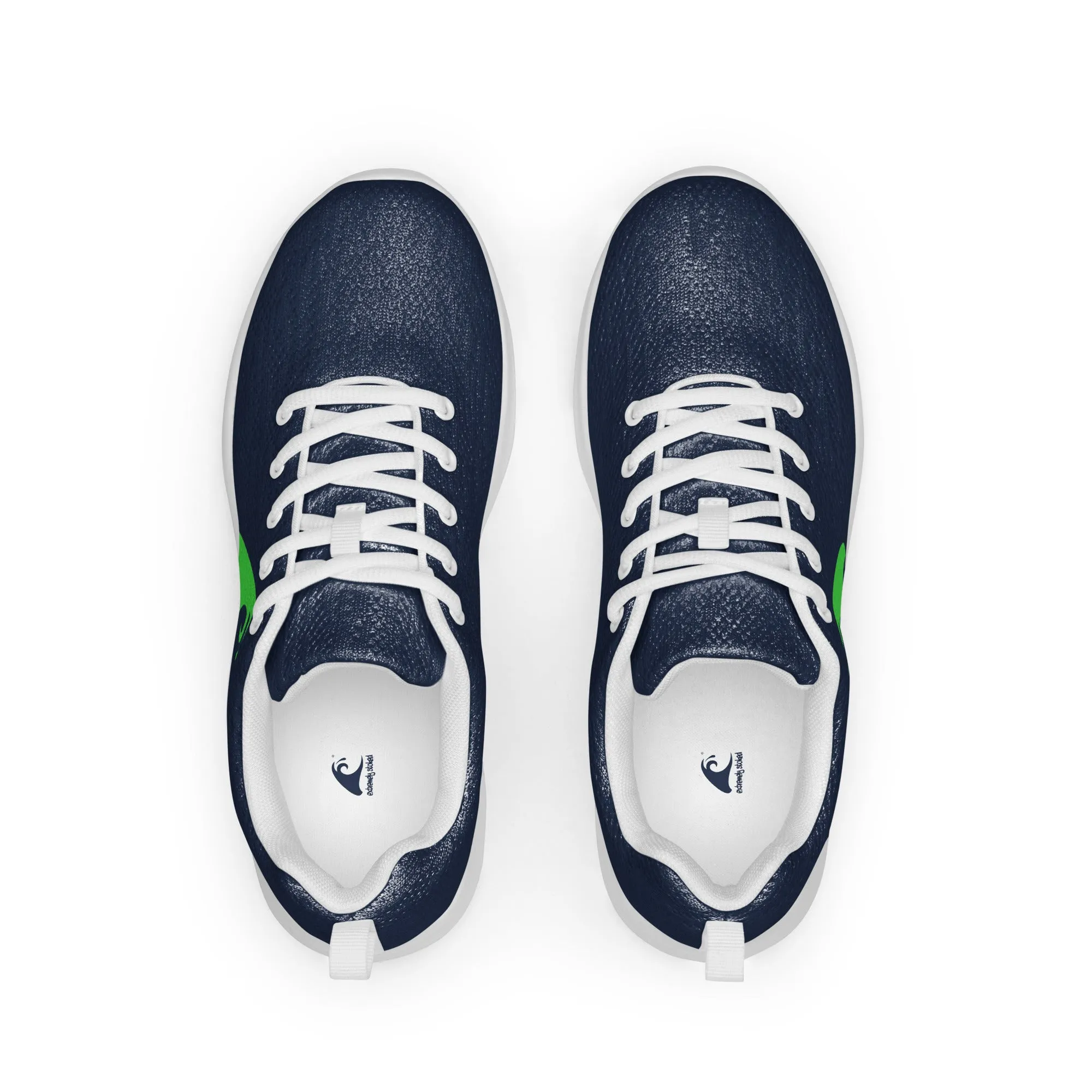 Men’s Navy Blue Athleisure Shoes with Extremely Stoked Lime Green Epic Wave Logo