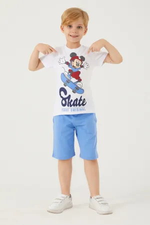 Mickey Mouse Skate White Boys Bermuda Set