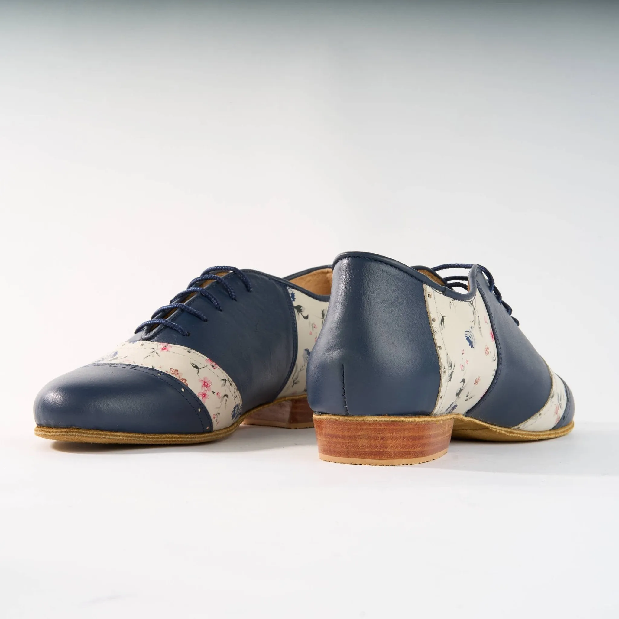 Navy Blue with Premium Floral Leather- Handmade Shoes - Rock 3067