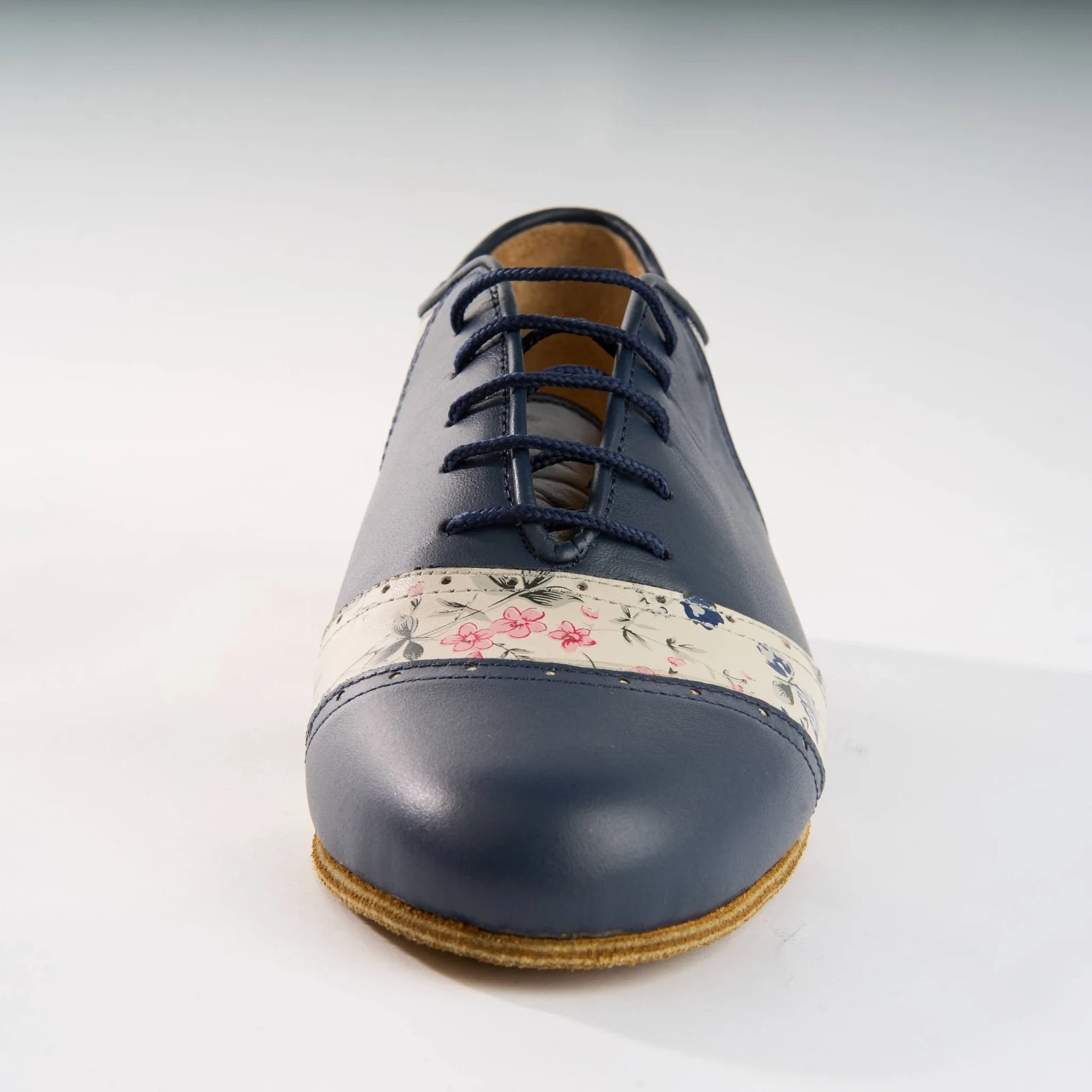 Navy Blue with Premium Floral Leather- Handmade Shoes - Rock 3067