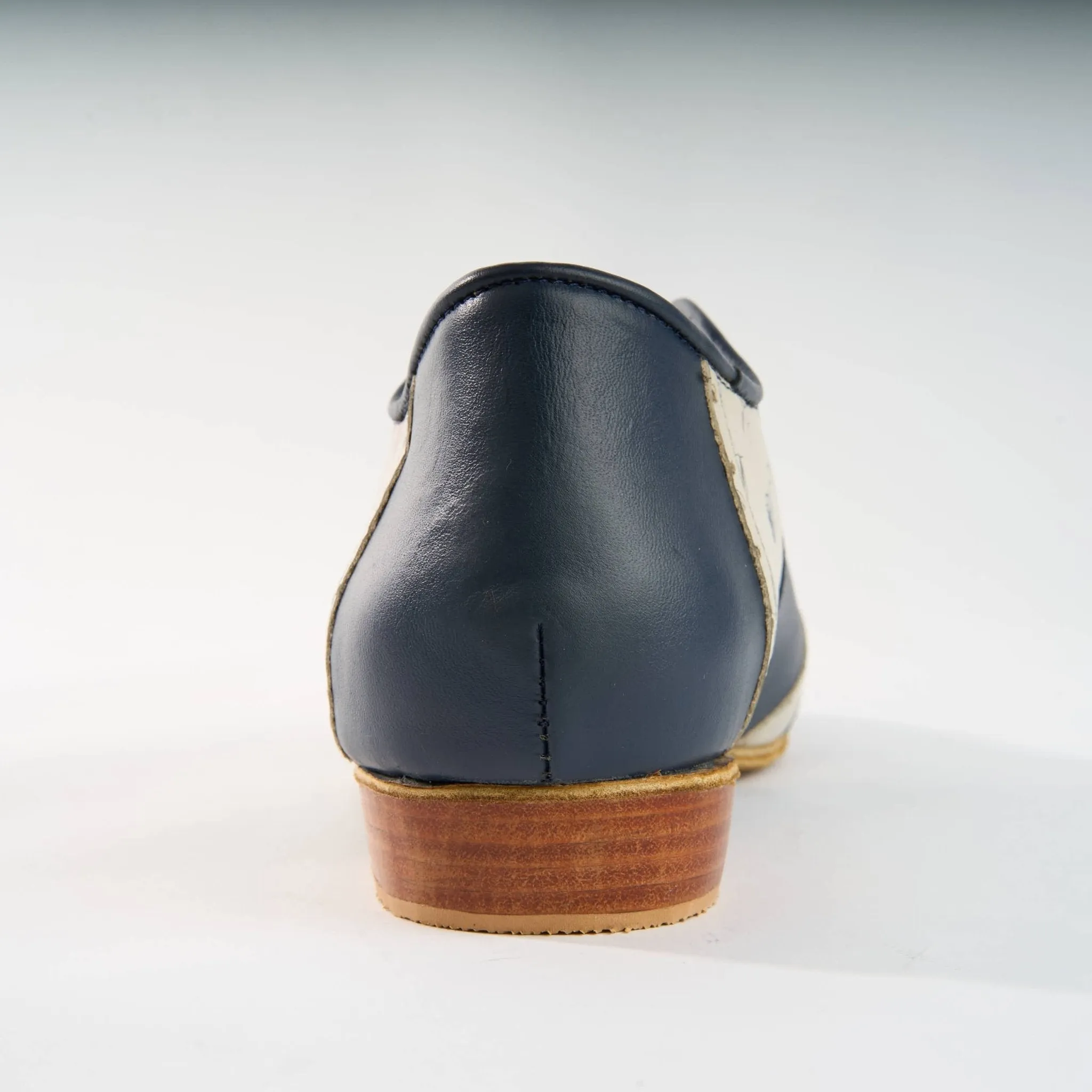 Navy Blue with Premium Floral Leather- Handmade Shoes - Rock 3067