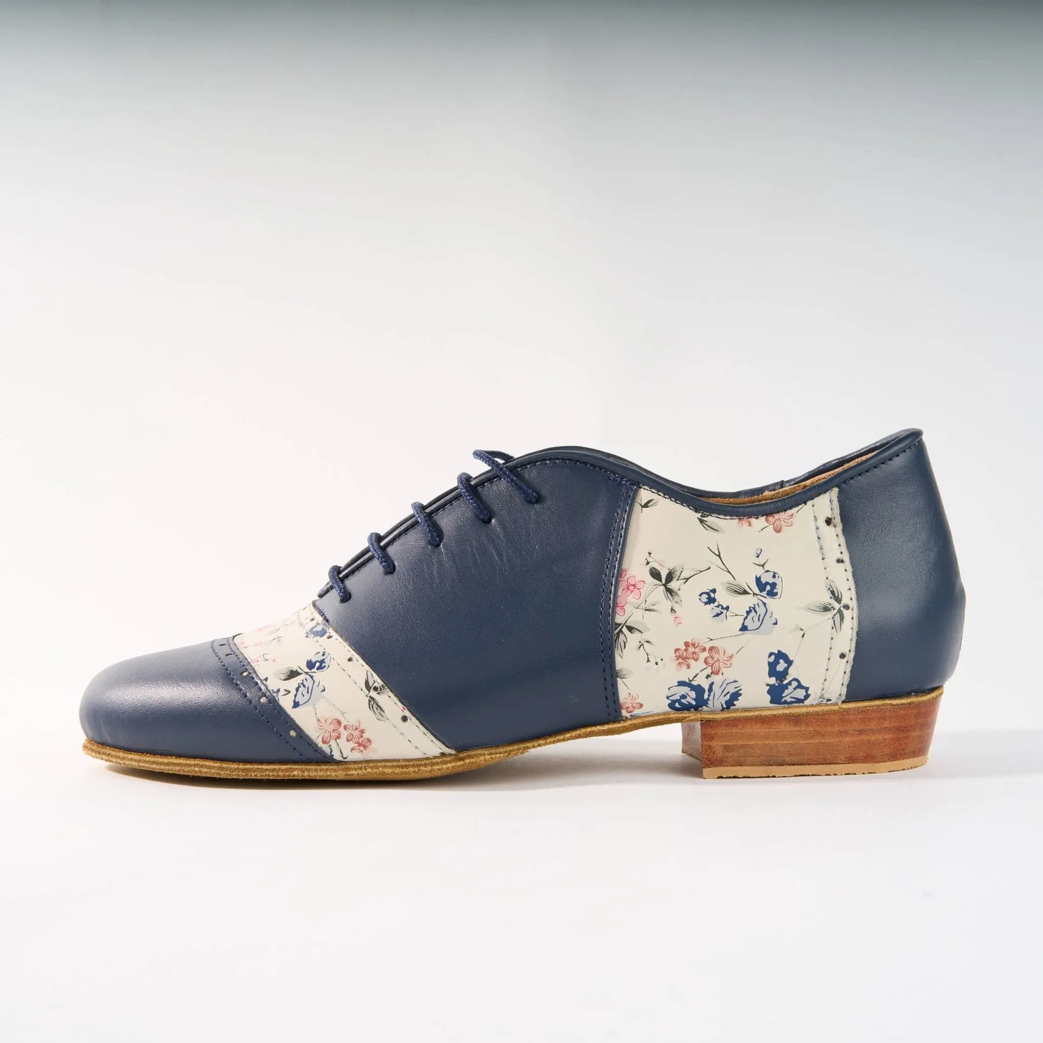 Navy Blue with Premium Floral Leather- Handmade Shoes - Rock 3067