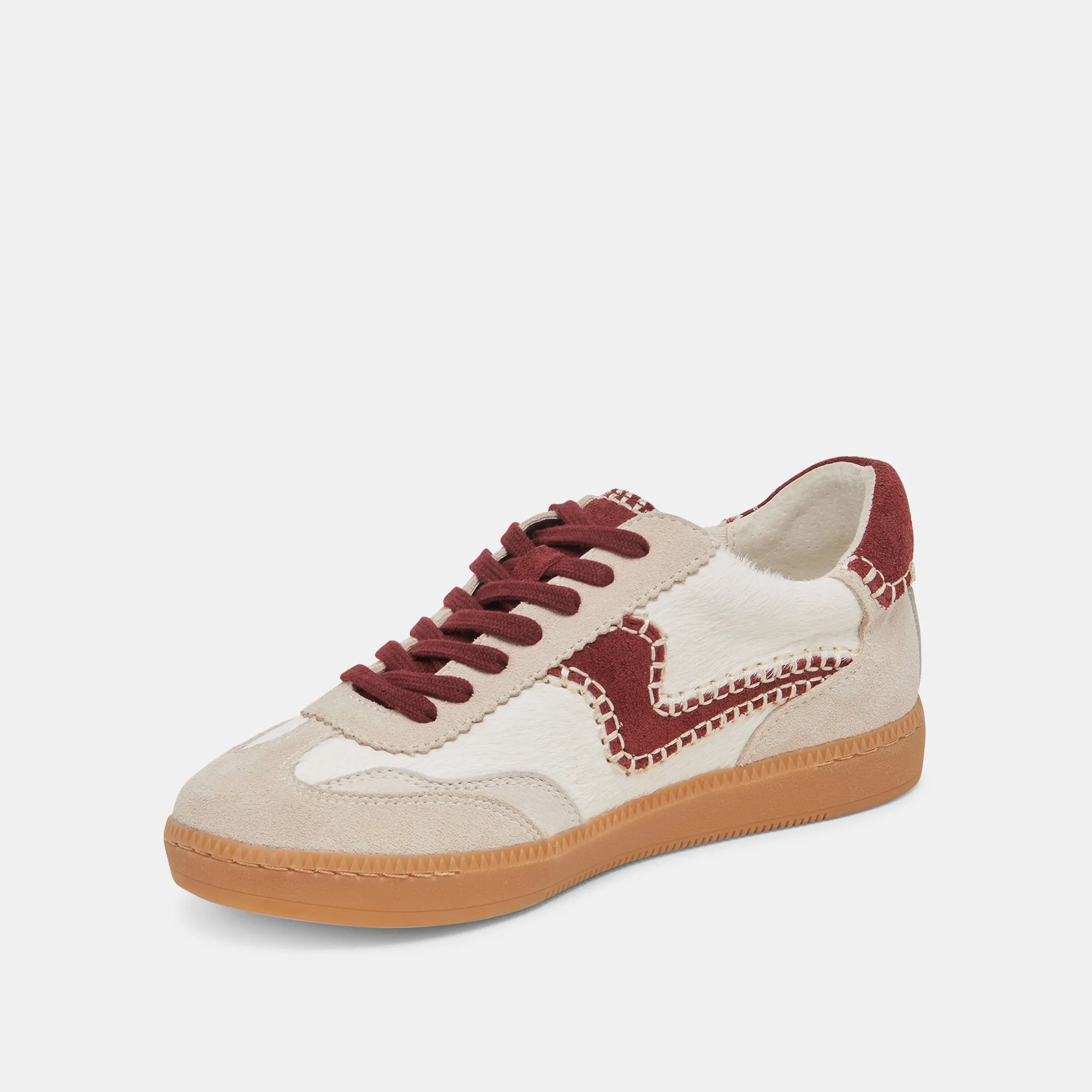 NOTICE STITCH SNEAKERS WHITE RED CALF HAIR