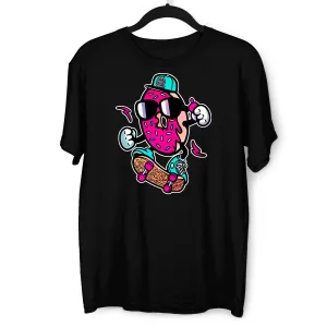 Old School Donut Skate Nostalgia 80's Shirt White Black & Grey Tee