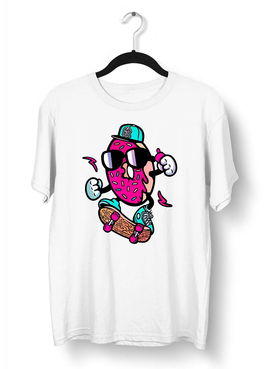 Old School Donut Skate Nostalgia 80's Shirt White Black & Grey Tee