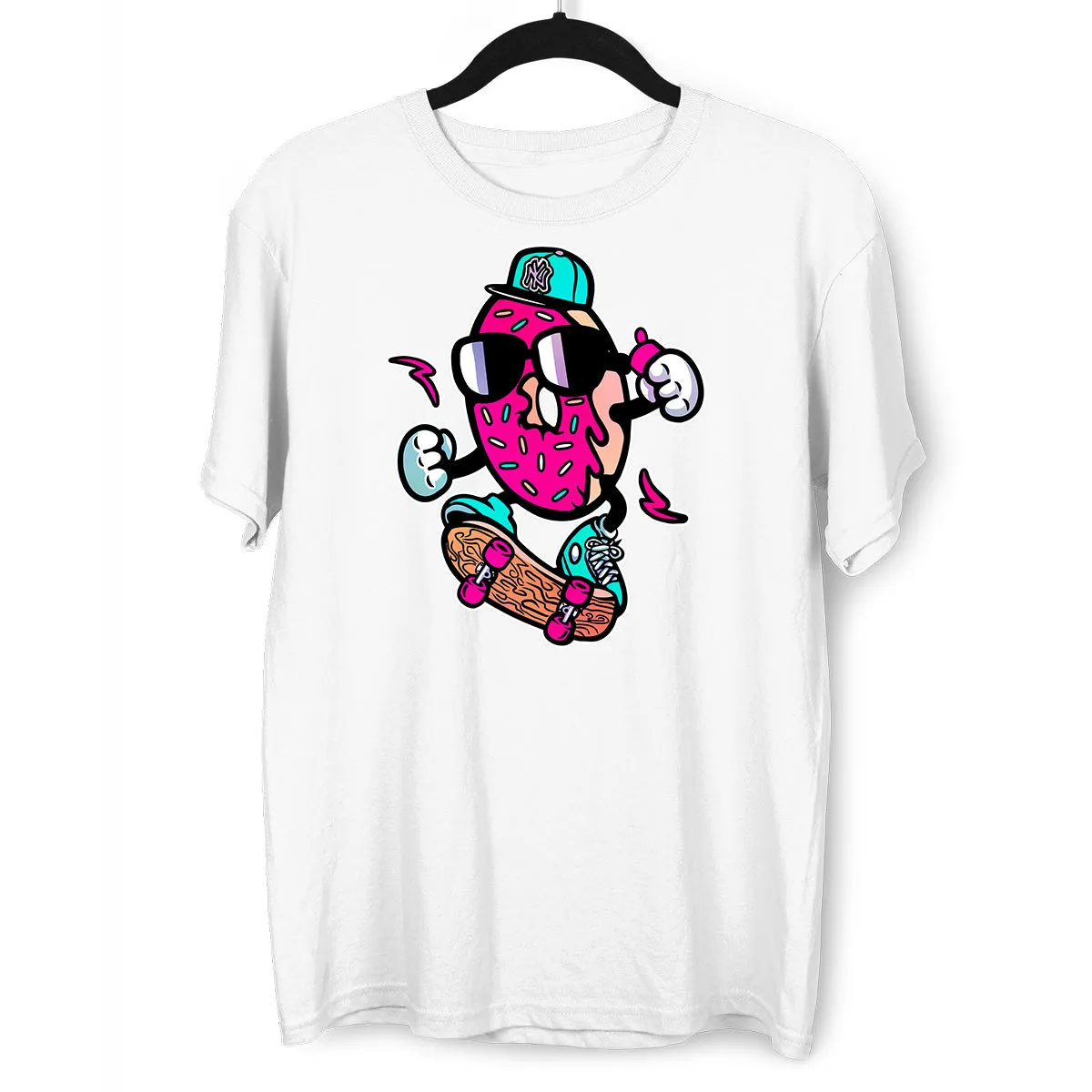 Old School Donut Skate Nostalgia 80's Shirt White Black & Grey Tee