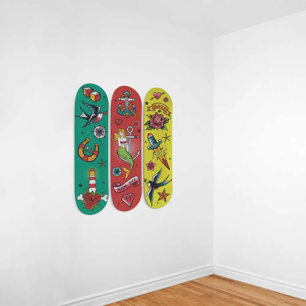 Old-School Tattoo Skateboard Wall Art