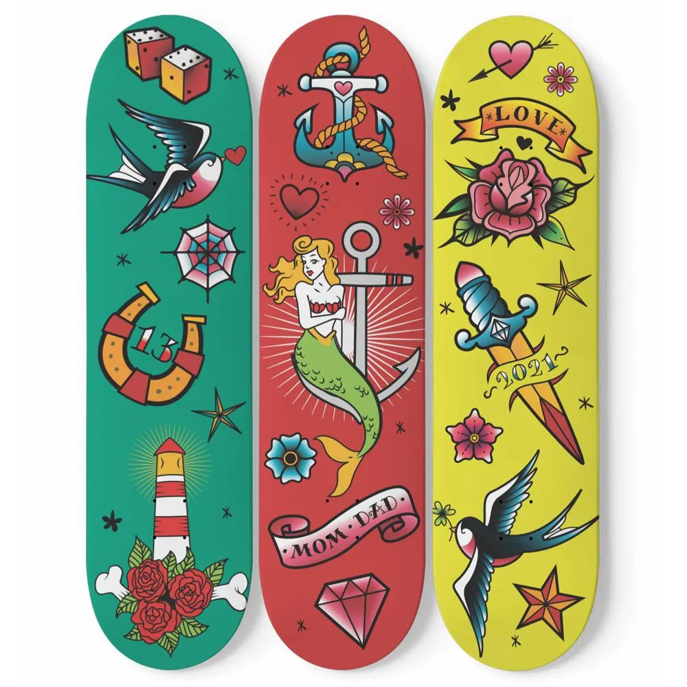 Old-School Tattoo Skateboard Wall Art