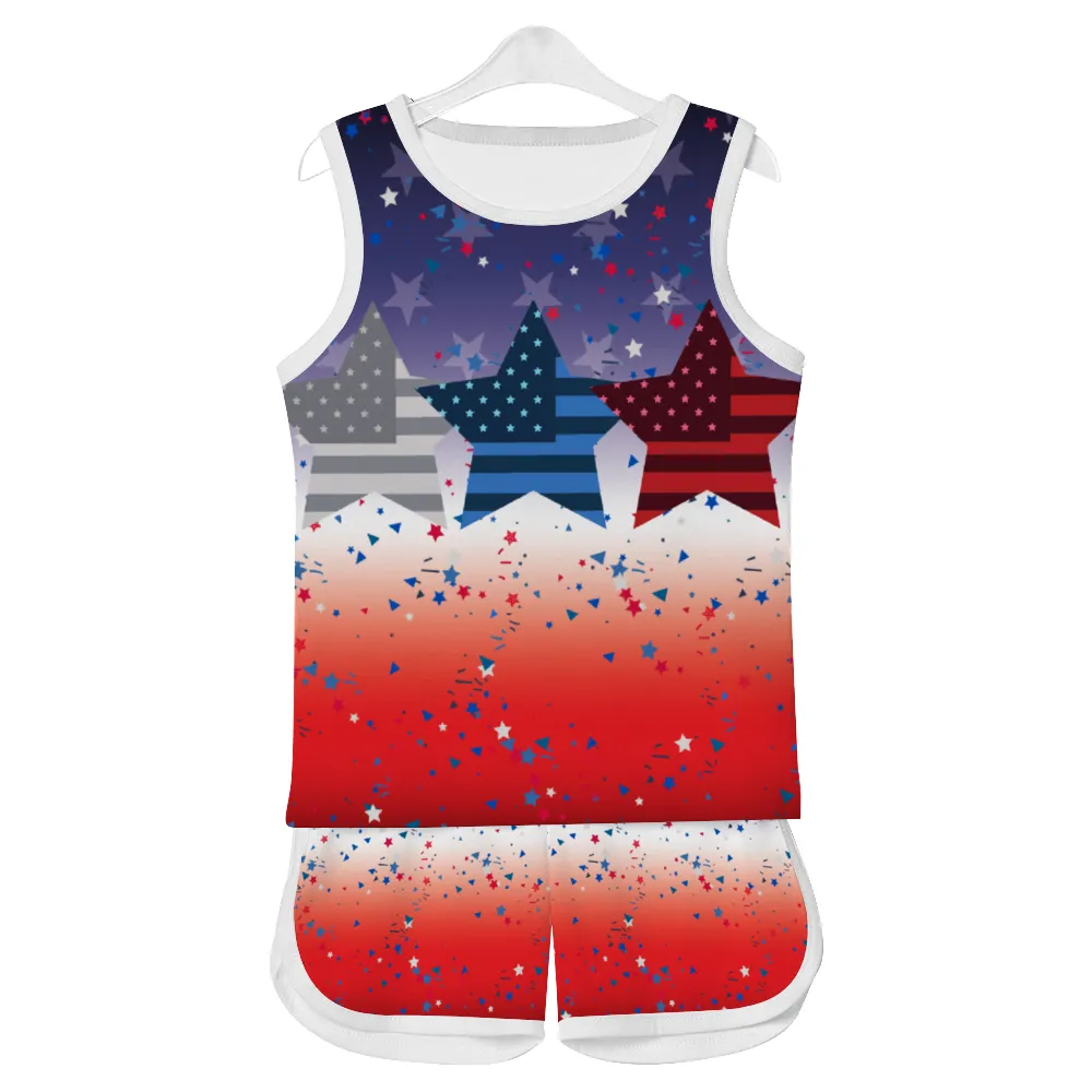 Ombre Star Flag Tank Top with Short 2 Piece Outfit