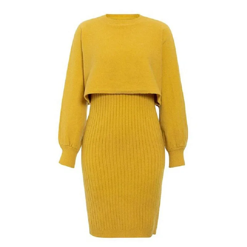 Playful Classy Knitted Sweater Dress | Two Piece Sweater Dress Set | Crop Pullover