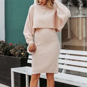 Playful Classy Knitted Sweater Dress | Two Piece Sweater Dress Set | Crop Pullover