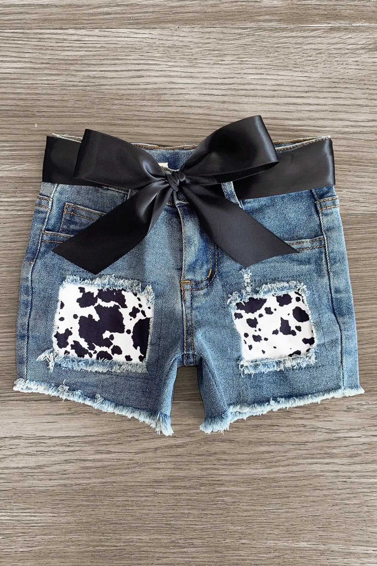 "Moody" Cow Print Denim Short Set