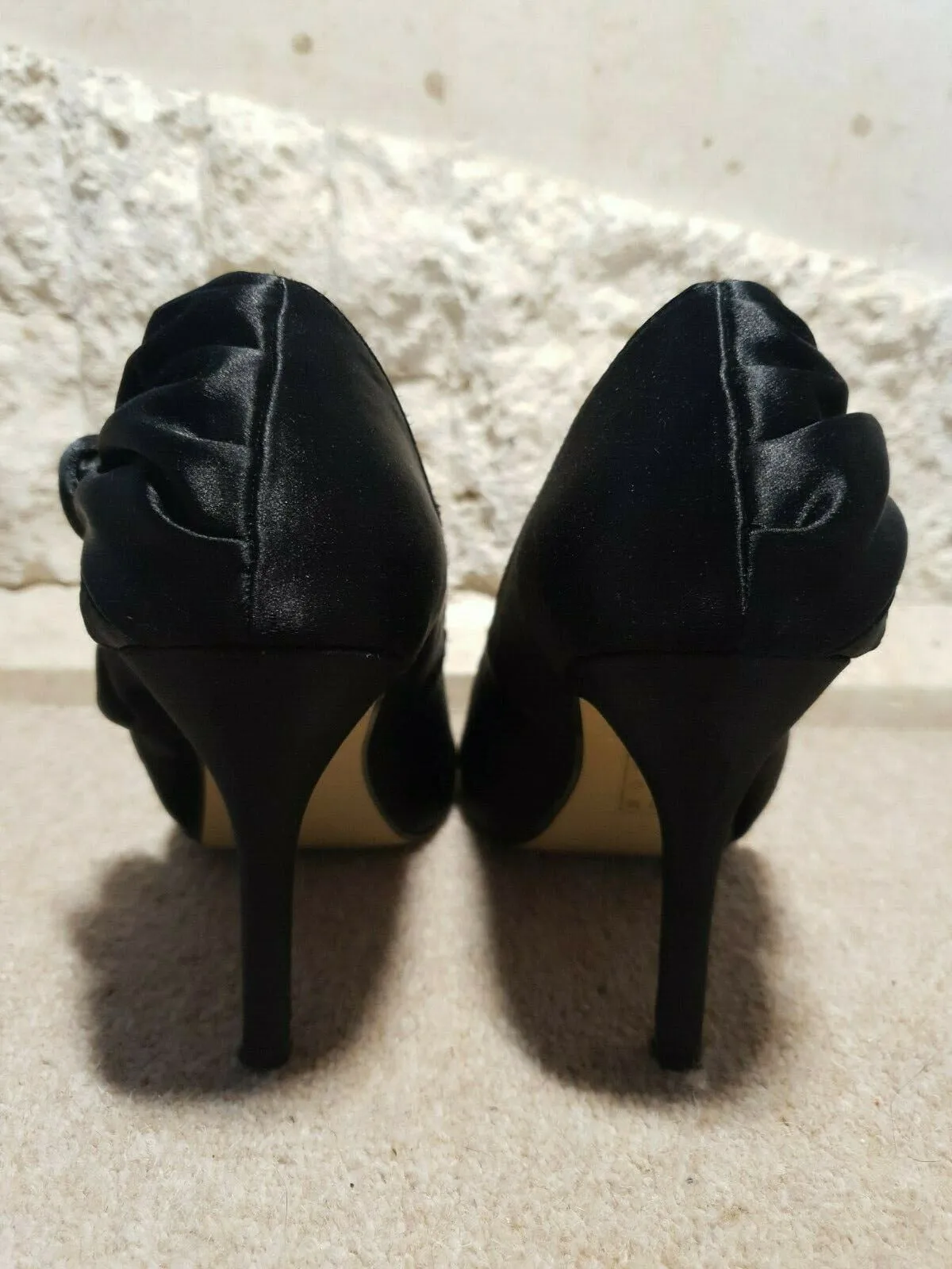 Roland Cartier Women's Black Satin Peep Toe Court Shoes UK 5