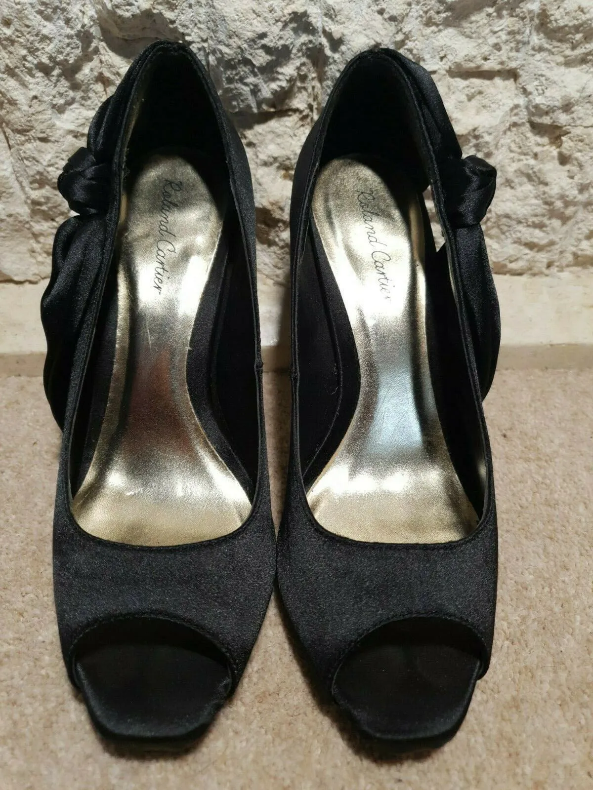 Roland Cartier Women's Black Satin Peep Toe Court Shoes UK 5