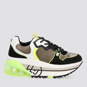 Scarpe Donna LIU JO Sneakers Platform in Pelle colore Bianco Nero e Verde Oliva