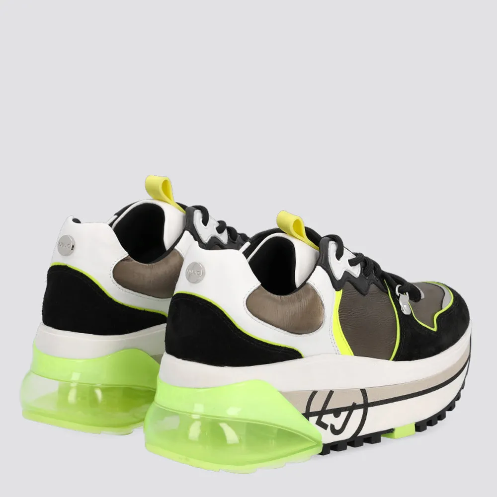 Scarpe Donna LIU JO Sneakers Platform in Pelle colore Bianco Nero e Verde Oliva