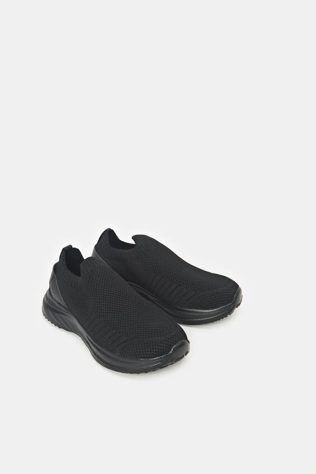 Senior Boys Triple Black Knit Slip On