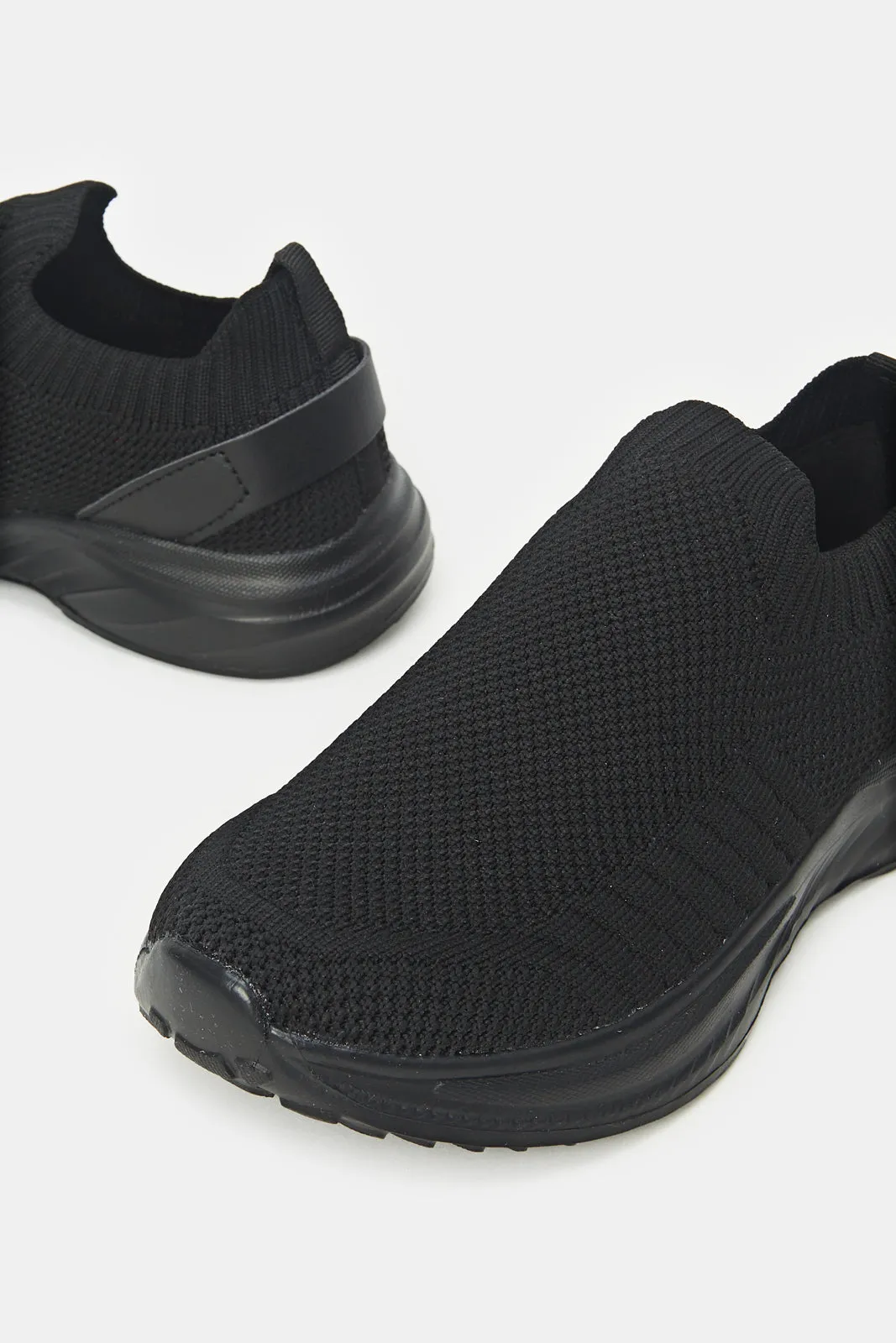 Senior Boys Triple Black Knit Slip On