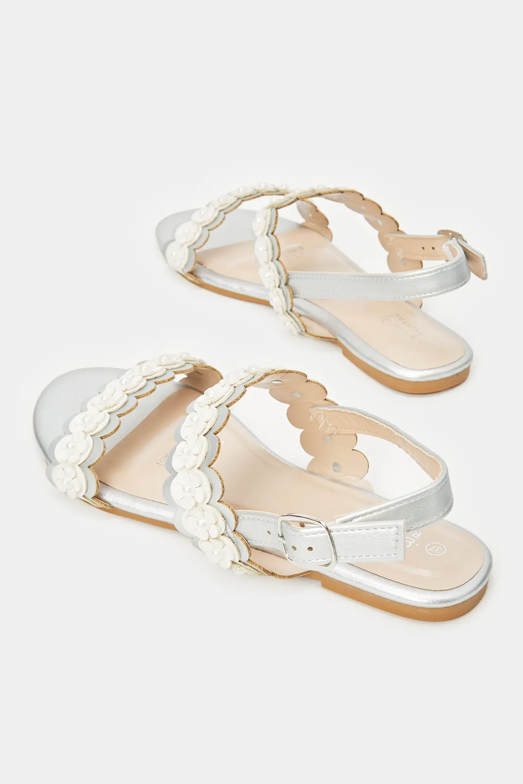 Senior Girls Silver Floral Sandal