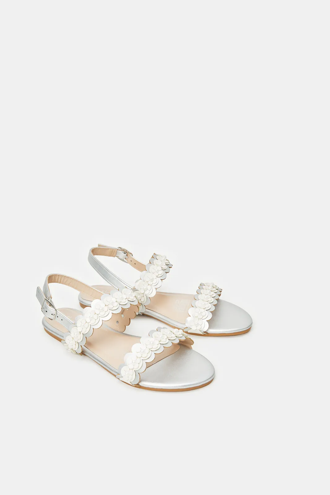 Senior Girls Silver Floral Sandal