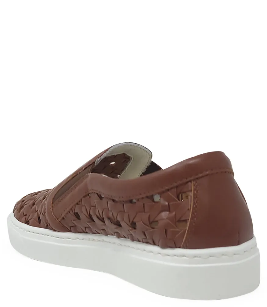 Tan Leather Woven Sneaker