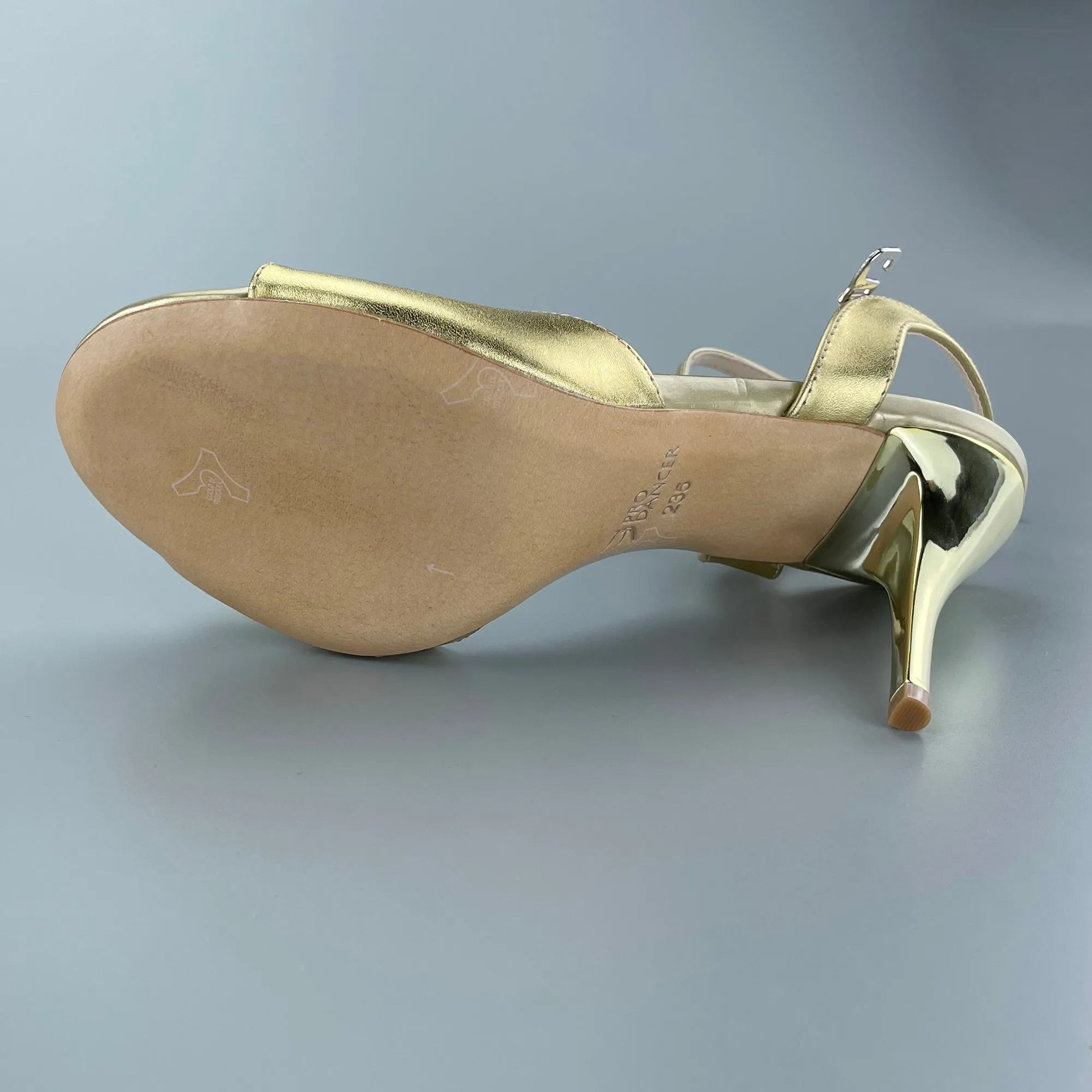 Tango Shoes - Gold Open-Toe High Heels, Hard Leather Sole