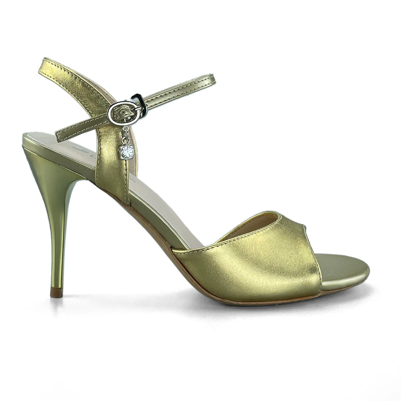 Tango Shoes - Gold Open-Toe High Heels, Hard Leather Sole