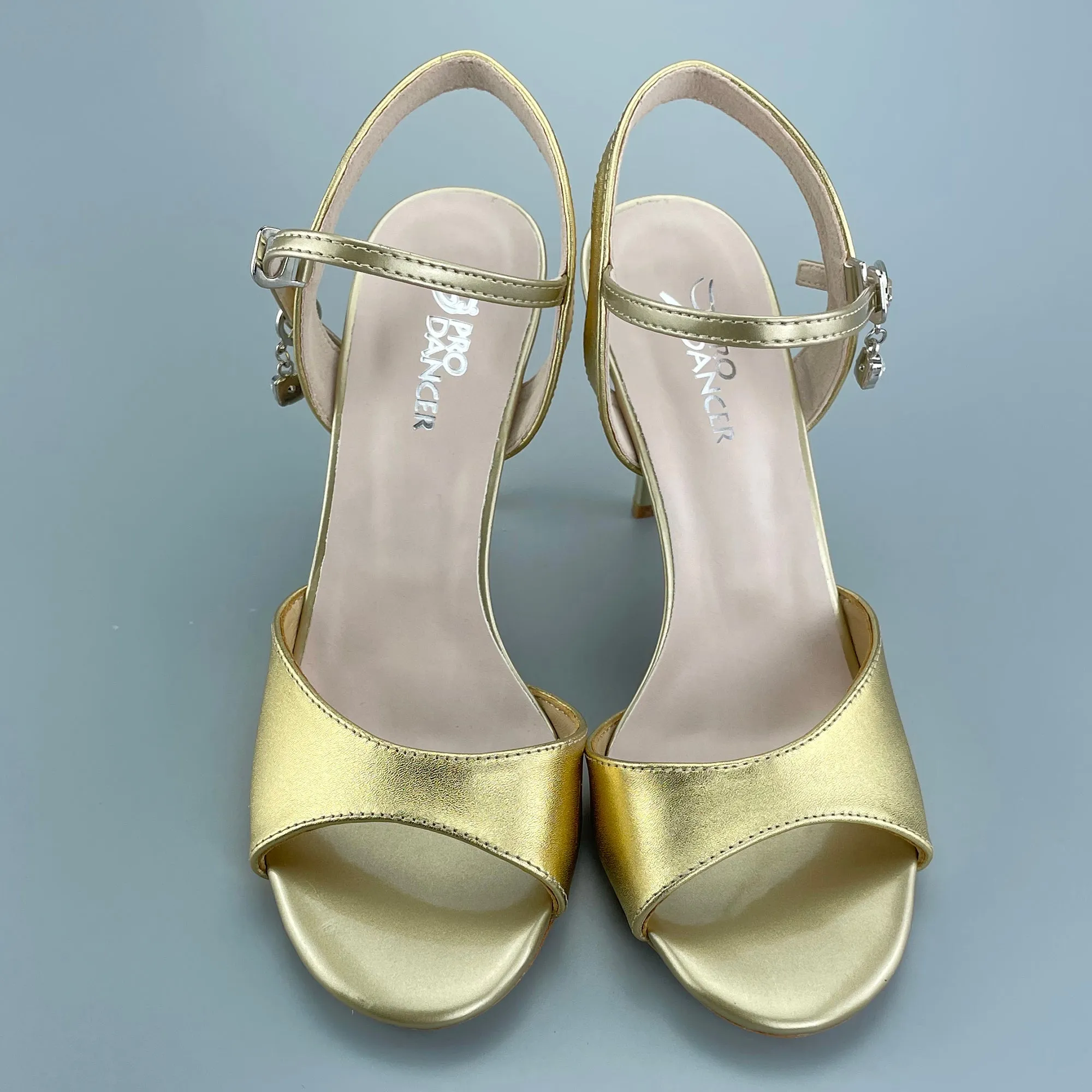 Tango Shoes - Gold Open-Toe High Heels, Hard Leather Sole