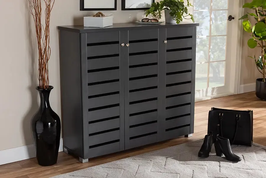 Verdell Dark Gray 3-Door Wooden Entryway Shoe Storage Cabinet