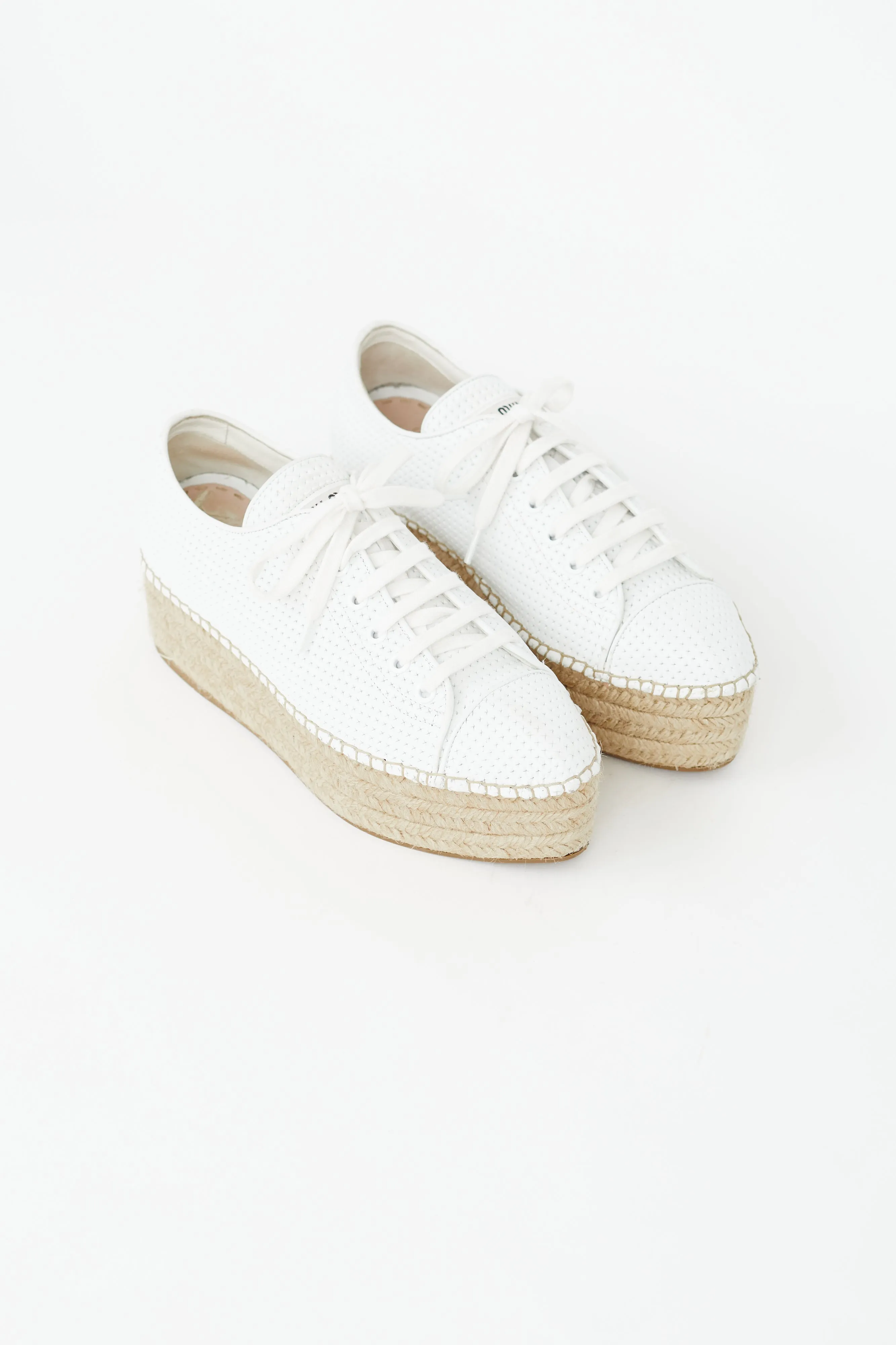 White Perforated Leather Platform Espadrille