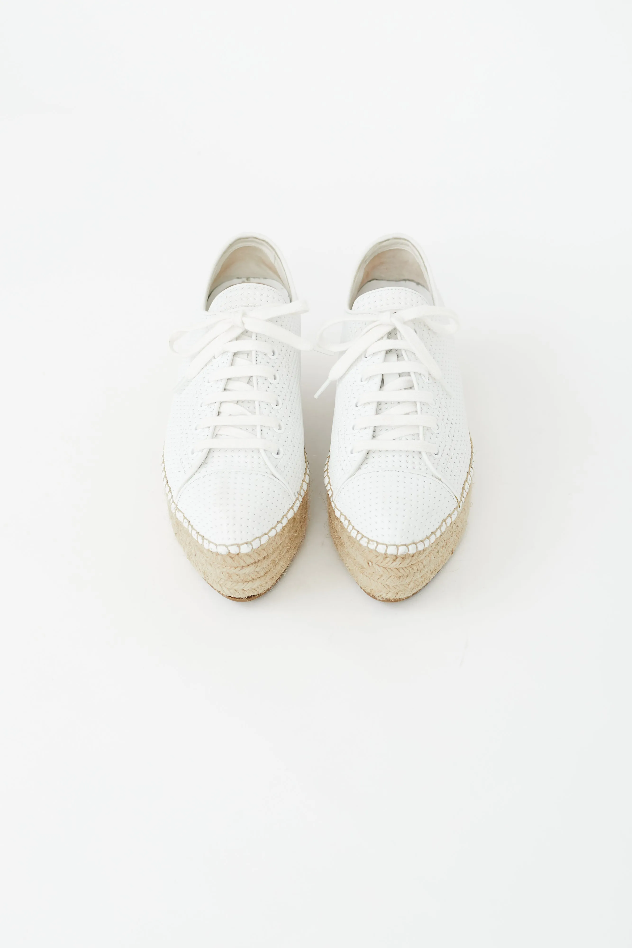 White Perforated Leather Platform Espadrille