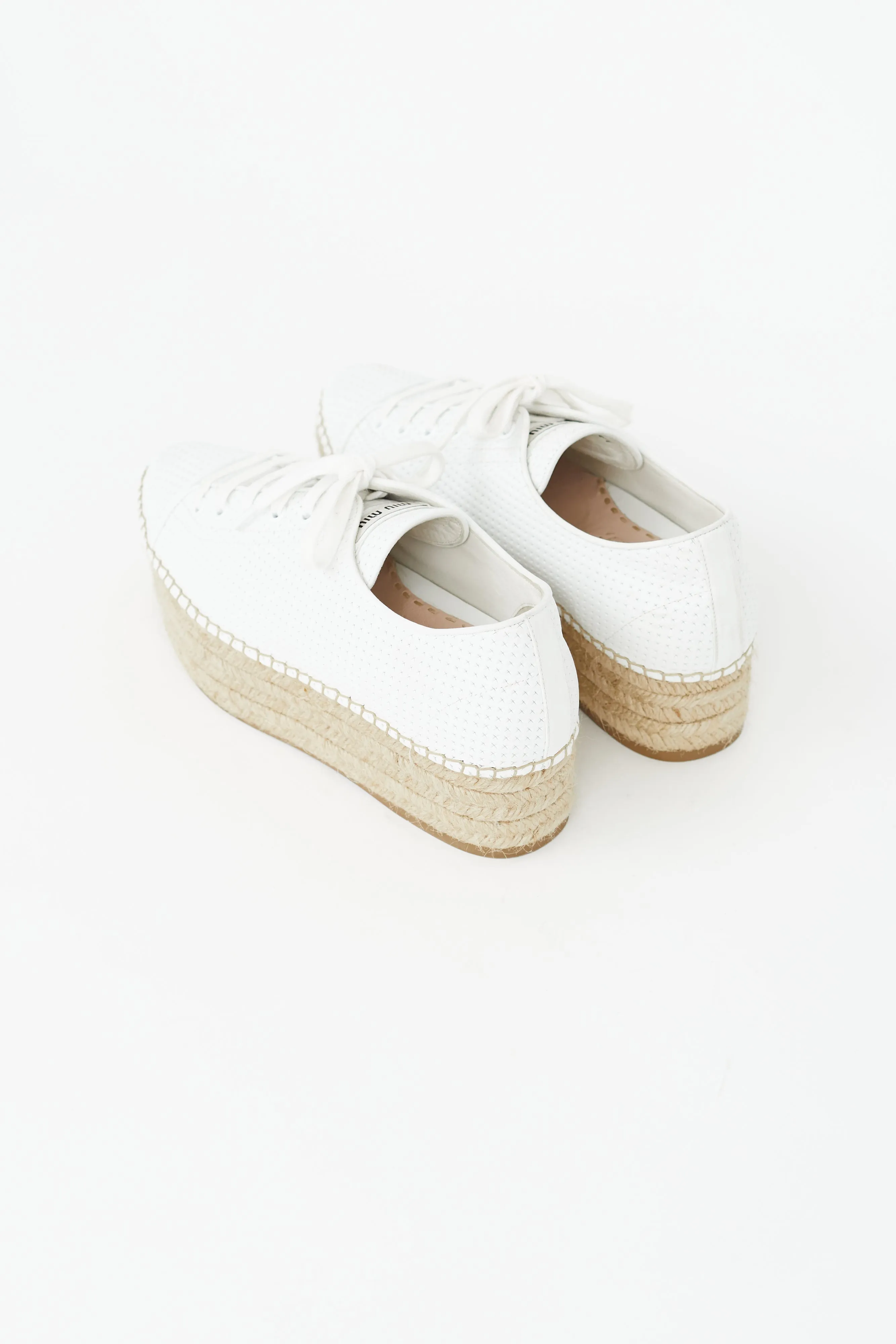 White Perforated Leather Platform Espadrille