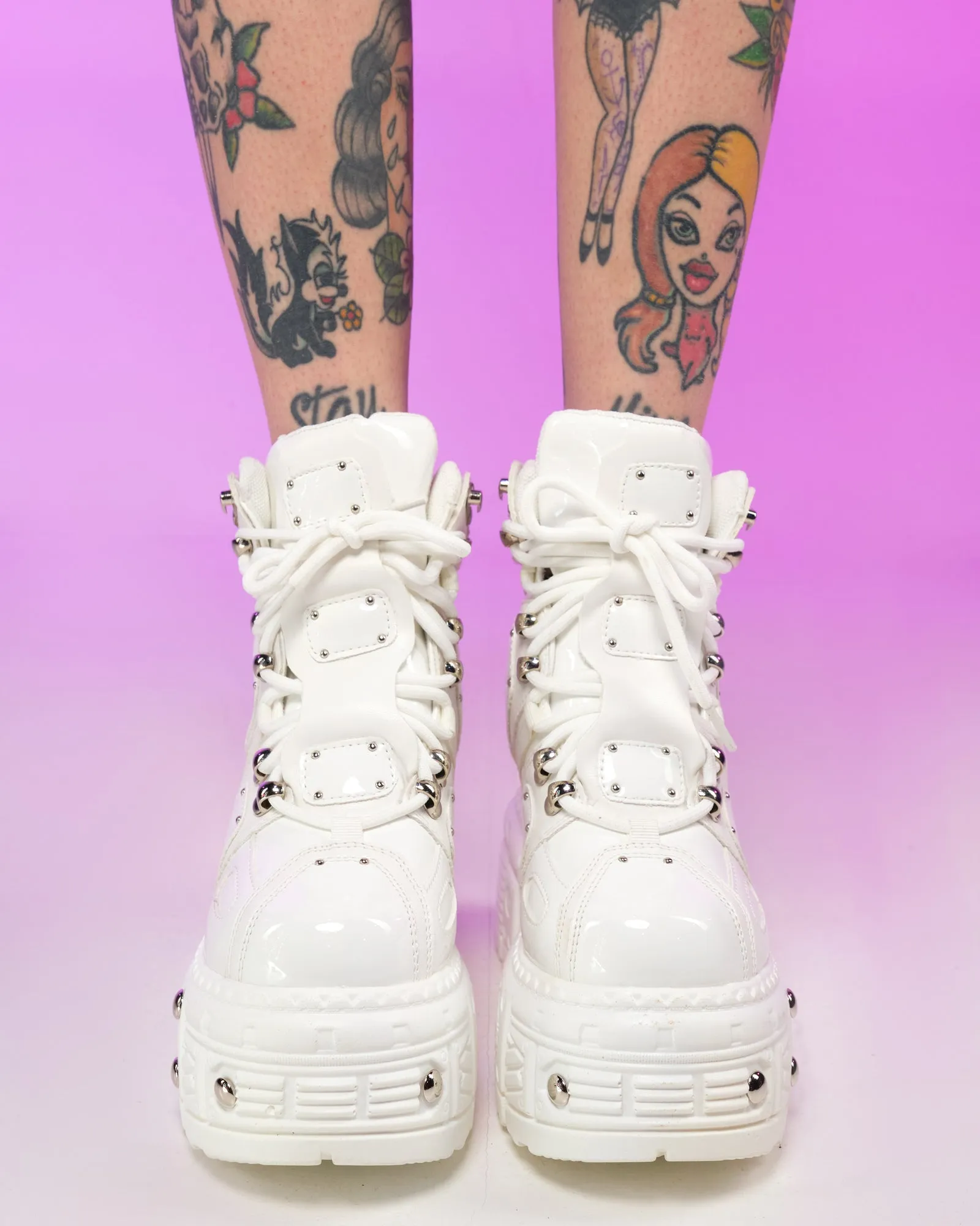 White Sky High Wedge Sneakers