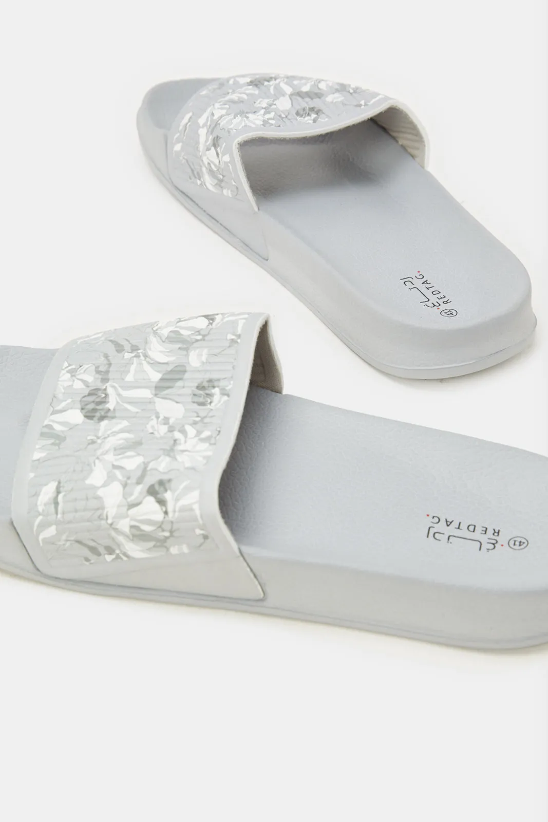 Women Grey Floral Printed Slide