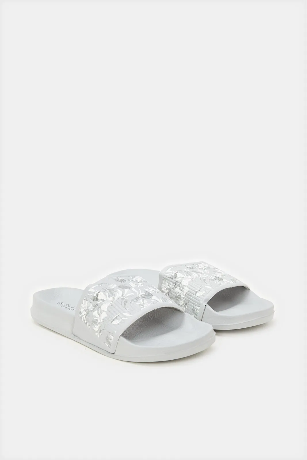 Women Grey Floral Printed Slide