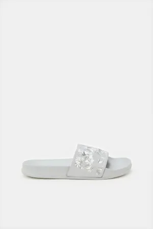 Women Grey Floral Printed Slide