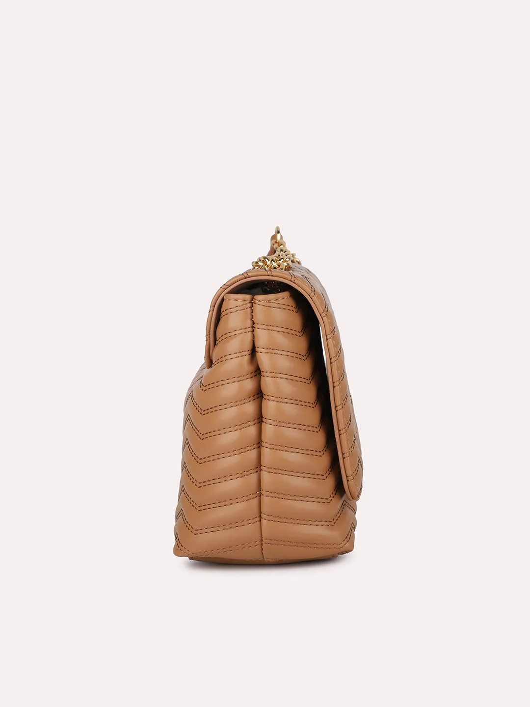 Women Tan Textured Structured Quilted Sling Bag