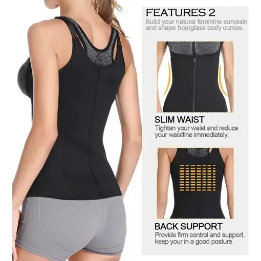 Women Waist Trainer Sweat Belt Tank Top with Strap Zipper